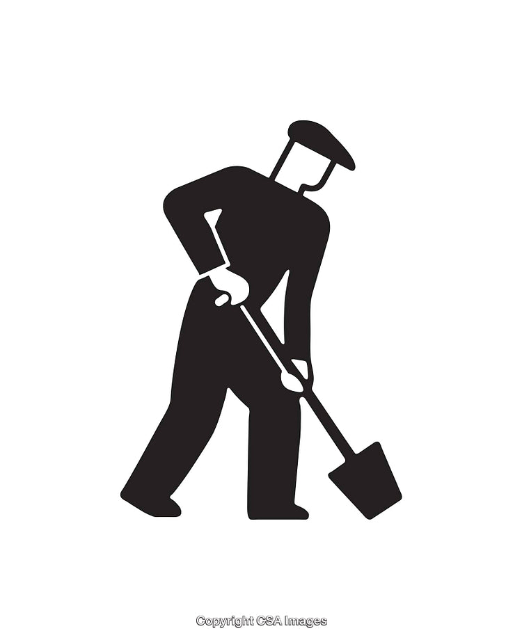 Black And White Icon of Worker Digging With a Shovel