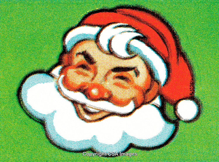 Retro Illustration of Jolly Santa Claus on a Vibrant Green Background