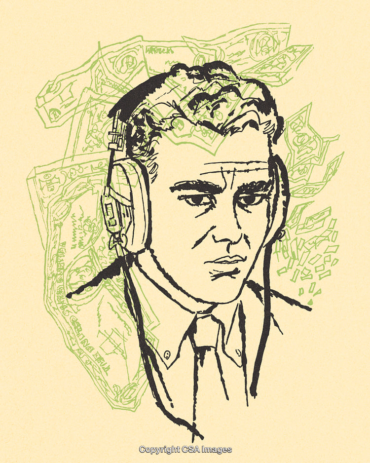 Retro Illustration of Man with Headphones and Money Background