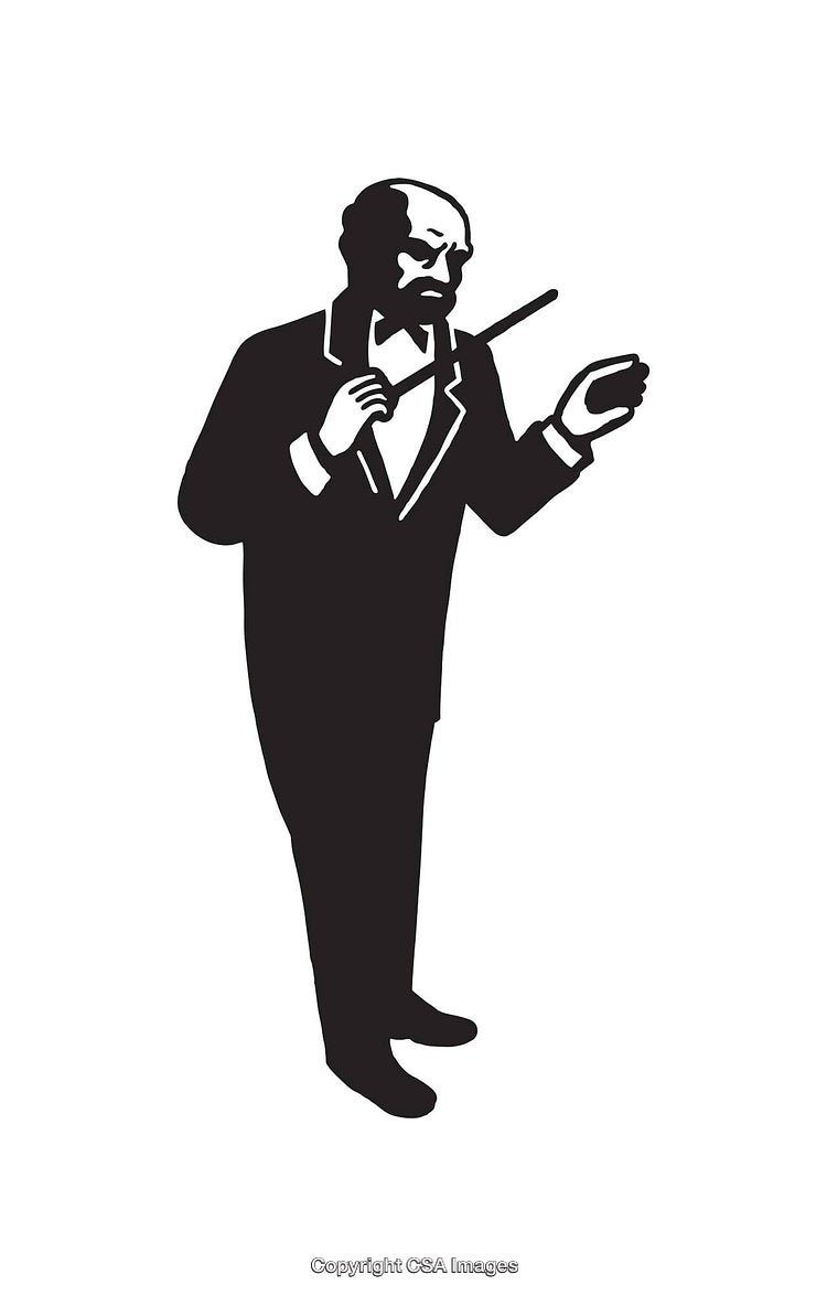 Black and White Illustration of a Conductor Holding a Baton
