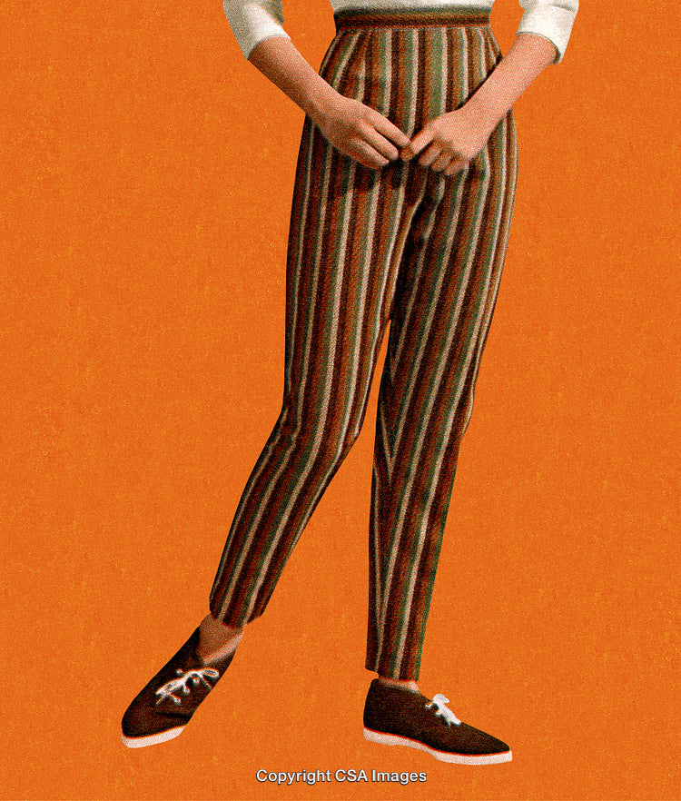 Vintage Striped Pants With Whimsical Textured Retro Aesthetic on Orange Background