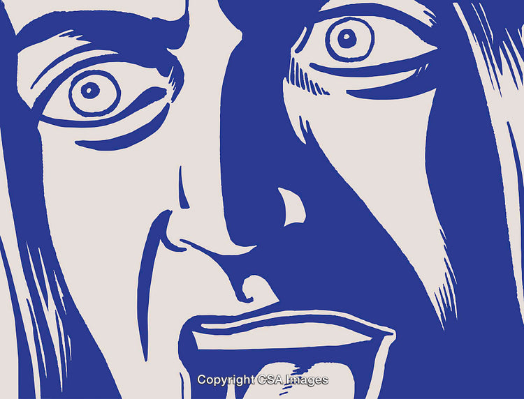 Bold Blue Illustration of an Expressive Face in a Graphic Art Style