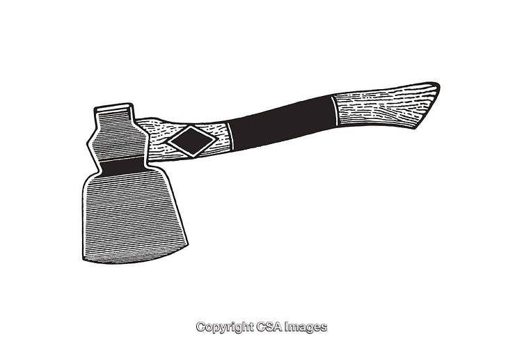 Hand-Drawn Illustration of a Traditional Axe with Wooden Handle
