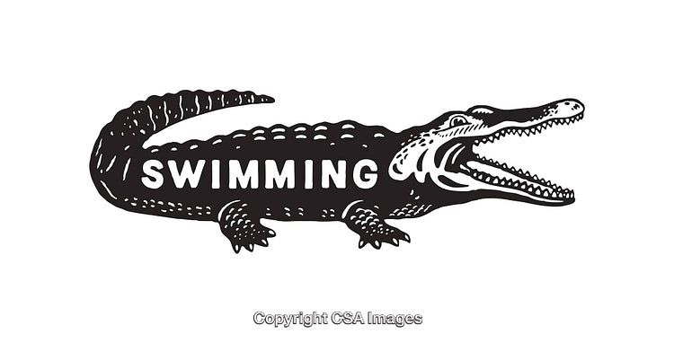 Black and White Alligator Swimming Illustration with Bold Typography