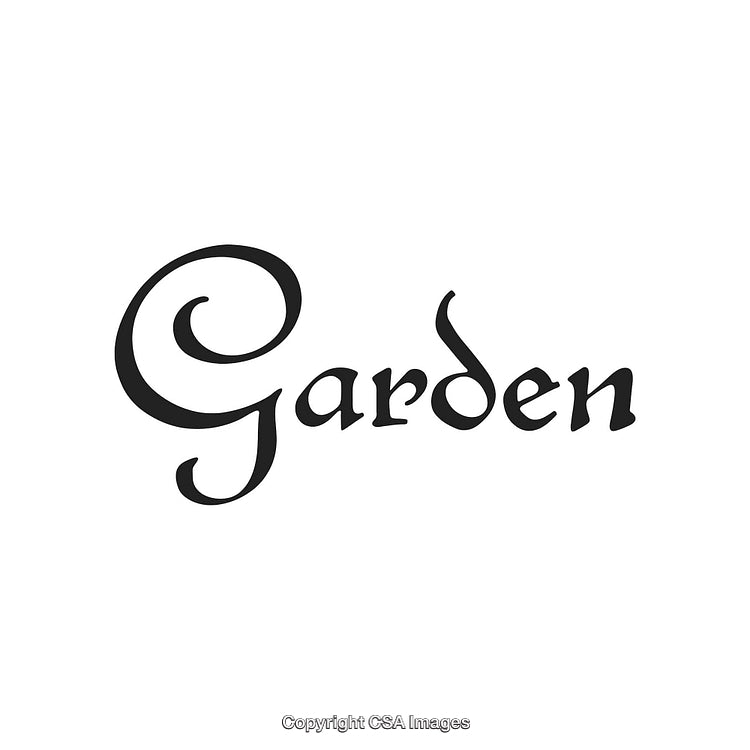 Elegant Script Font Displaying the Word Garden in Bold Black Ink