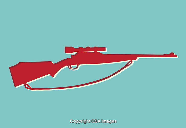 Minimalist Line Art Illustration of a Scoped Rifle in Vibrant Colors