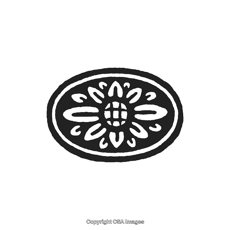 Intricate Oval Decorative Ornament with Floral Design in Black and White