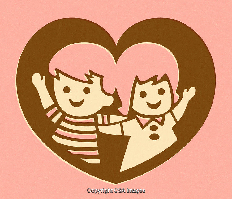Happy Children Embracing Inside a Heart Shaped Frame on Pink Background