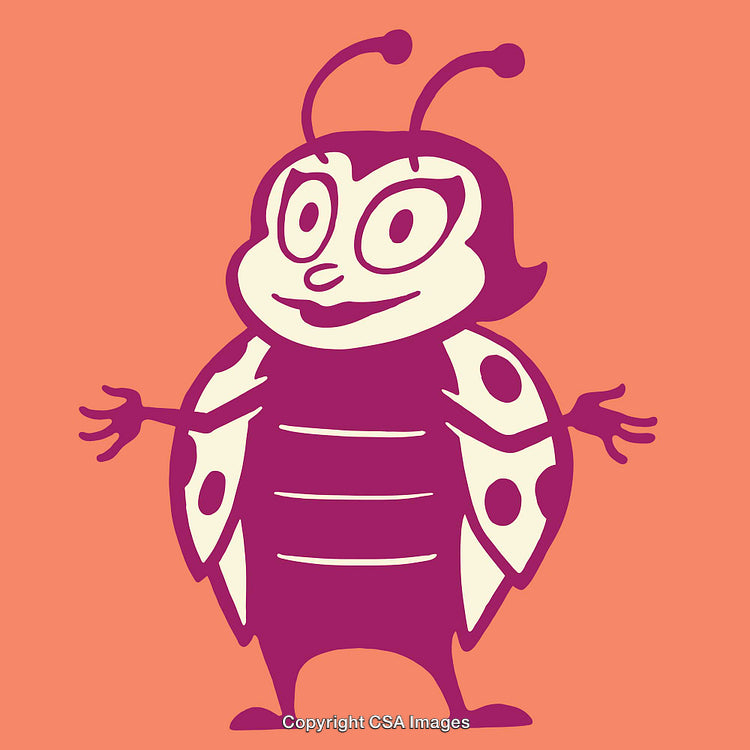 Colorful Line Art Illustration of a Cheerful Cartoon Ladybug Character