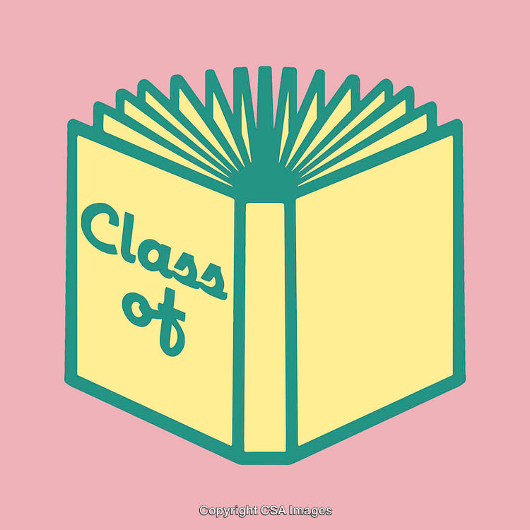Retro Style Illustration of an Open Yearbook with 'Class of' Text