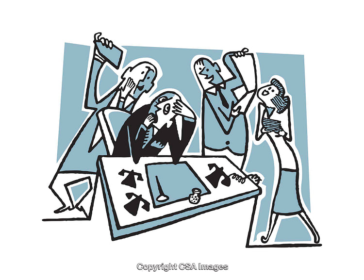 Colorful Illustrative Scene of Workplace Stress in a Collaborative Setting