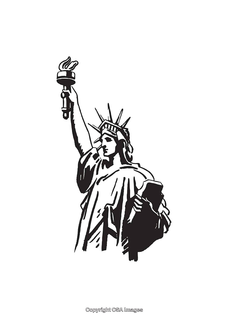 Black and White Line Art Illustration of the Statue of Liberty