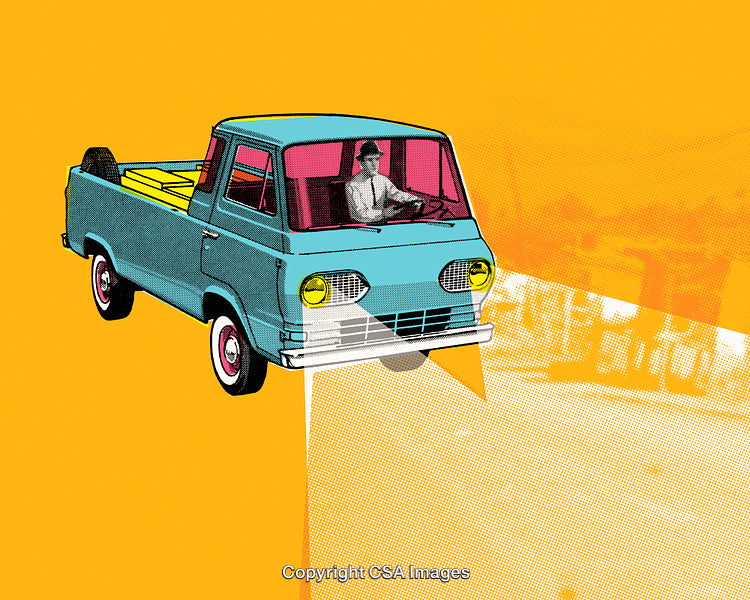 Colorful Retro Truck Illustration with Bold Yellow Background