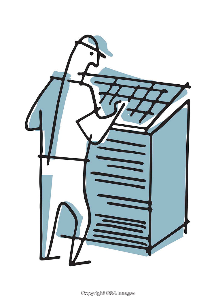 Stylized Illustration of a Person Working on Solar Panels