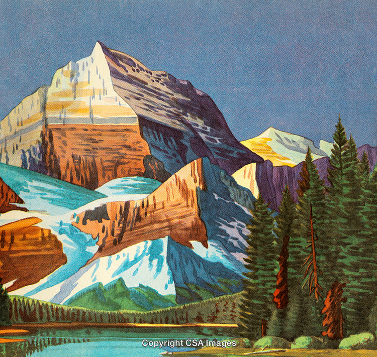 Majestic Mountain Landscape with Snow-Capped Peaks and Lush Forest View