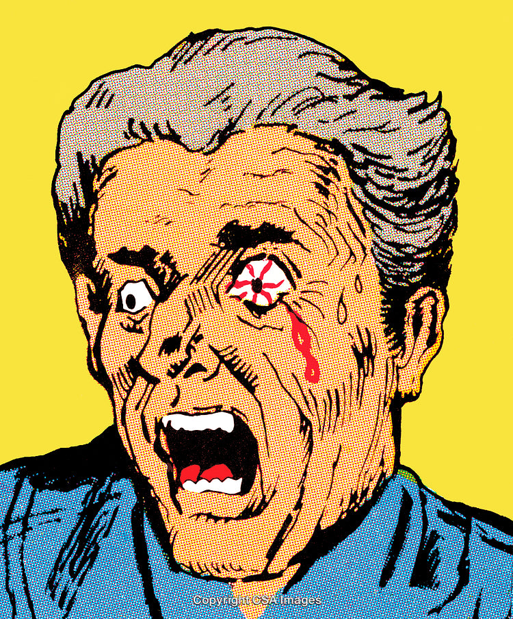Colorful Pop Art Comic Style Illustration of Intense Facial Expression