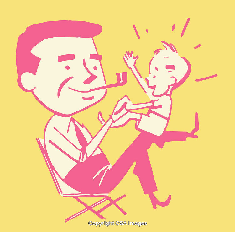 Playful Father Interacting with Child in Minimalist Line Art Style