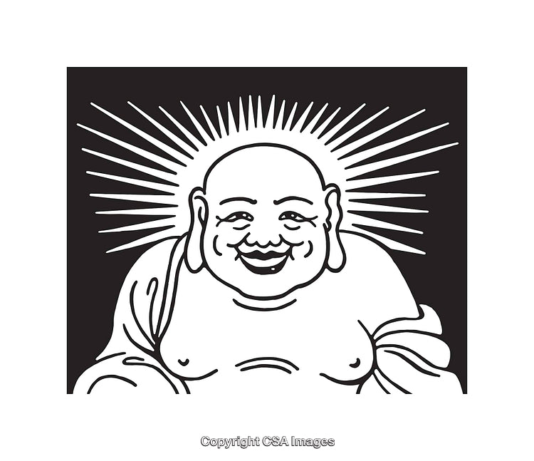 Minimalist Black and White Line Art of Laughing Buddha Icon