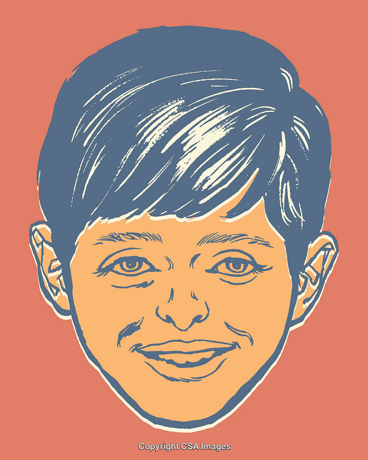 Vibrant Line Art Portrait of a Young Smiling Boy on Colorful Background
