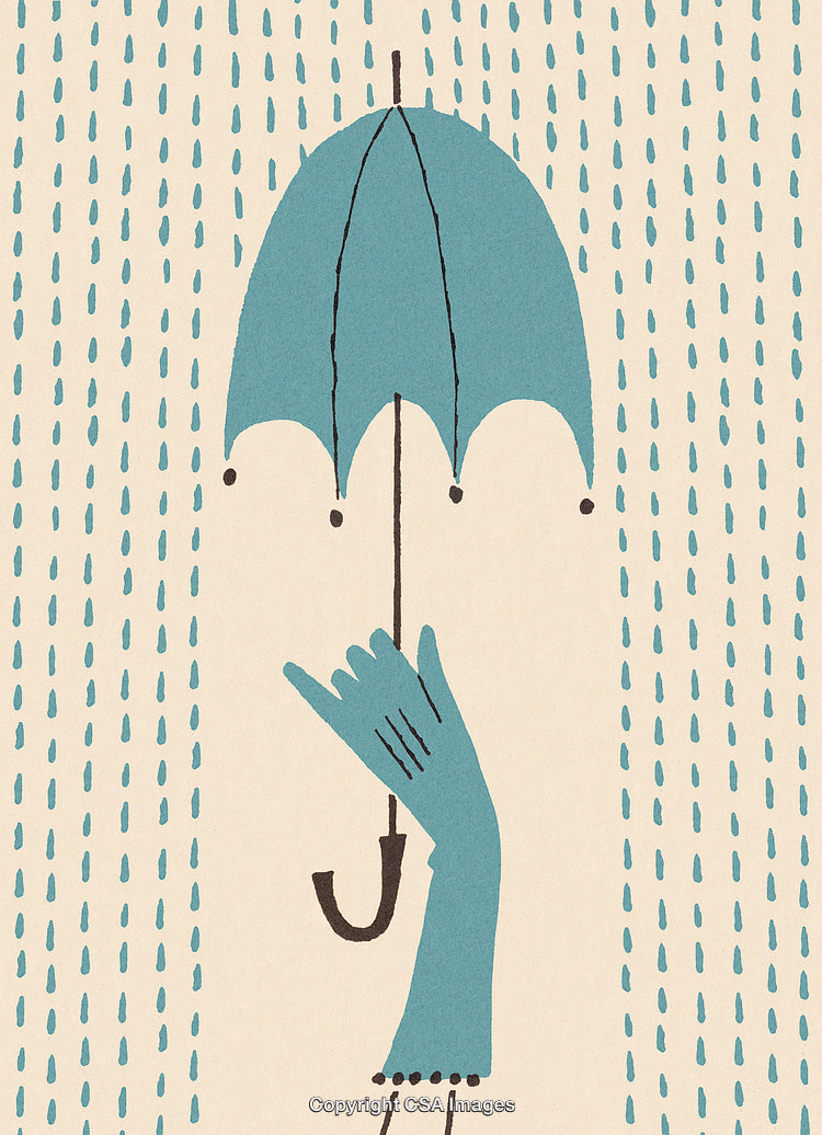 Retro Illustration of a Gloved Hand Holding an Umbrella in the Rain
