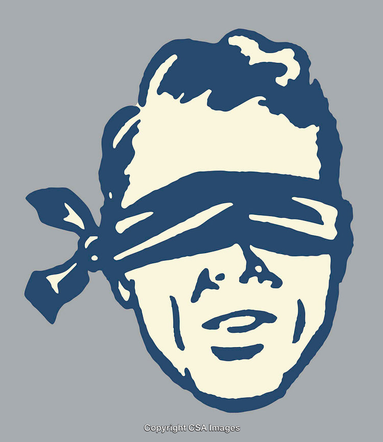 Blindfolded Retro Male Portrait in Classic Line Art Style