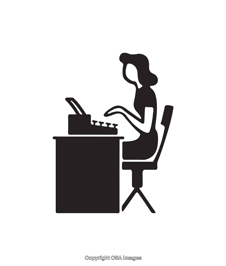 Vintage Style Icon of Woman Using a Typewriter at a Desk