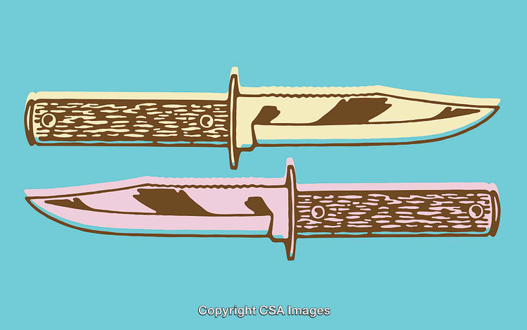 Colorful Illustration of Two Hunting Knives on a Vibrant Background