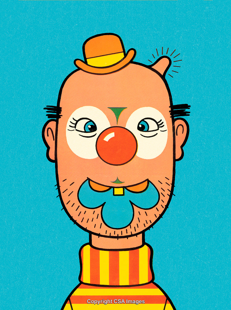 Colorful Cartoon Illustration of a Playful Clown with Unique Abstract Details