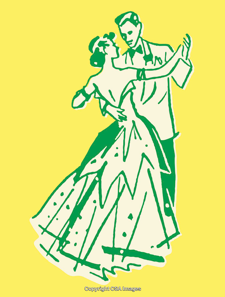 Retro Style Line Art of Couple Ballroom Dancing on Yellow Background