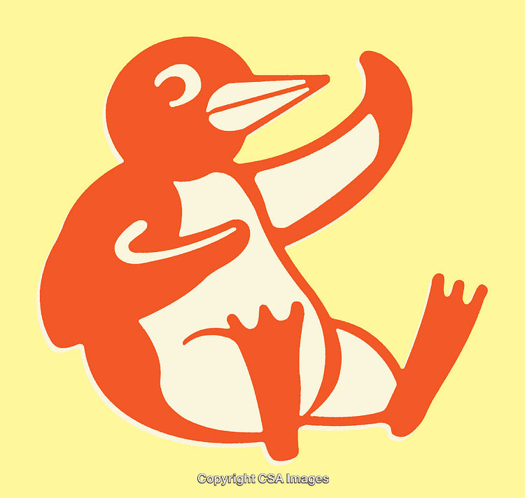 Playful Penguin Design in Vibrant Colors on Yellow Background