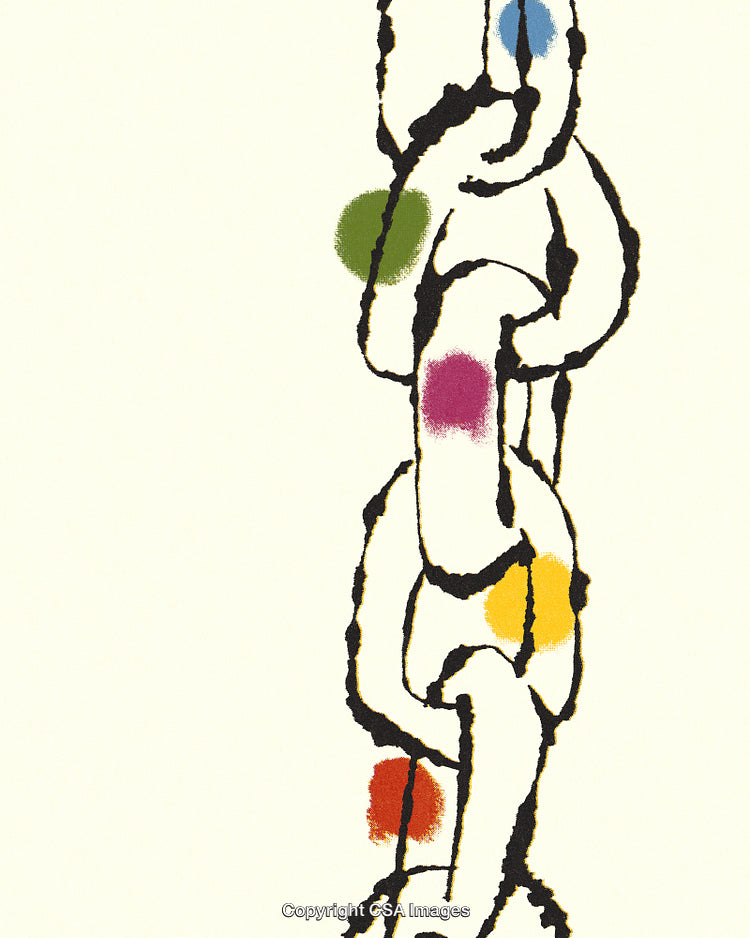 Abstract Depiction of Linked Chains Accented With Vibrant Colors on Neutral Background