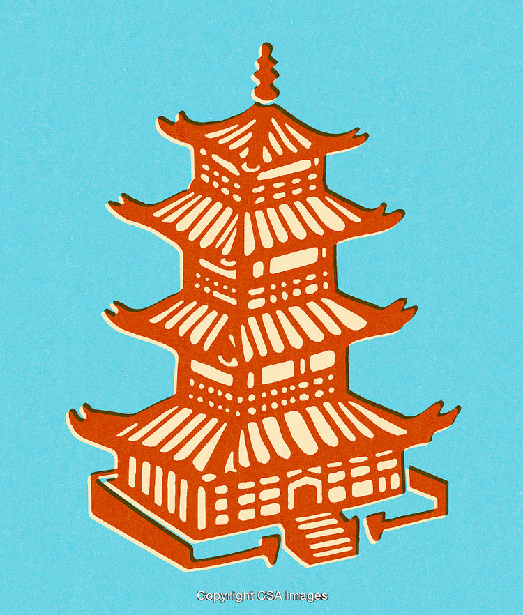 Illustration of an Ornate Asian Pagoda in a Minimalist Style