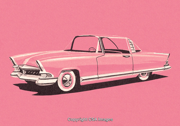 Vintage Pink Illustration of Classic Automobile With Retro Vibes