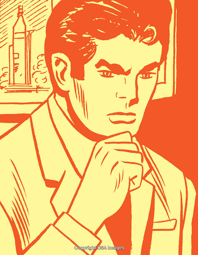 Retro Style Illustration of a Thoughtful Businessman in a Vintage Setting