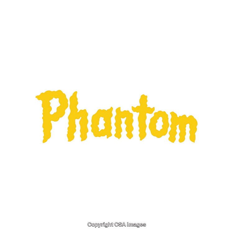 Yellow Phantom Word Art in Stylized Bold Font on a White Background