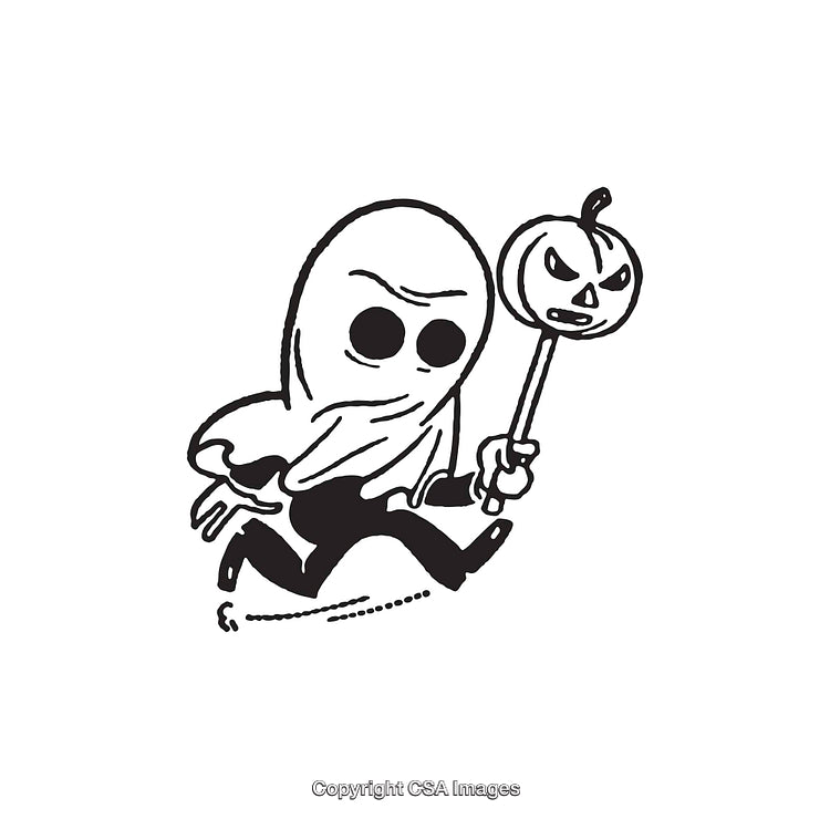 Vintage Styled Black and White Specter Holding a Jack-o'-Lantern
