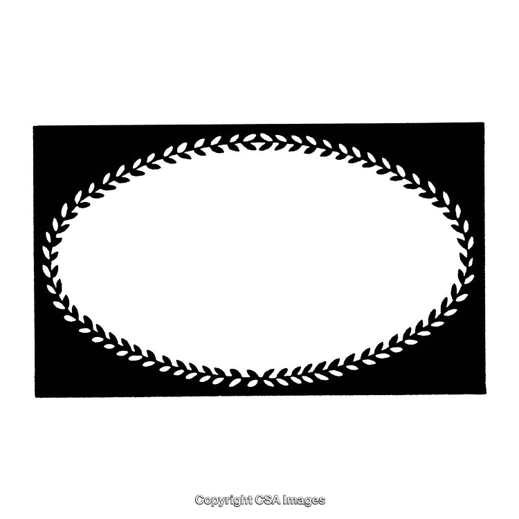 Black and White Decorative Border Oval Wreath Design Illustration