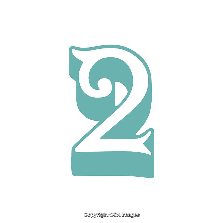 Elegant Light Blue Number Two with Decorative Swirls