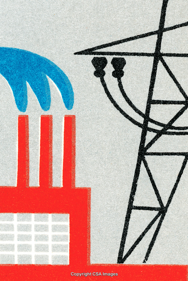 Abstract Illustration of a Factory and Powerline Infrastructure