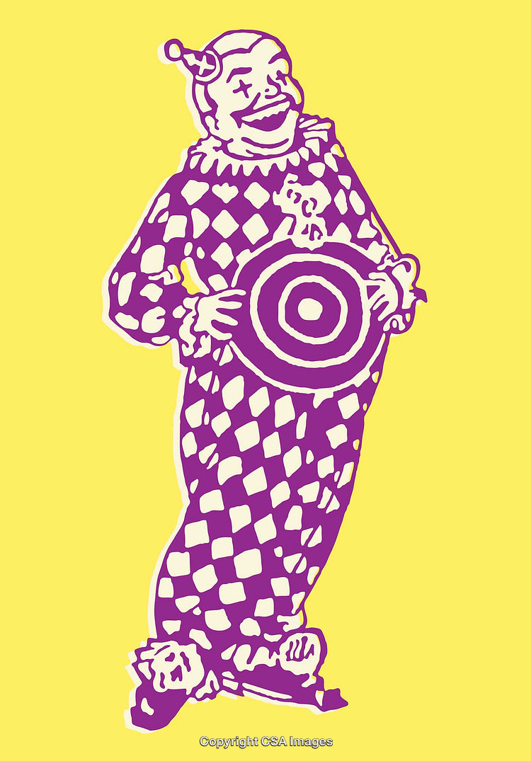Colorful Harlequin Illustration Featuring Vintage Clown on Yellow Background