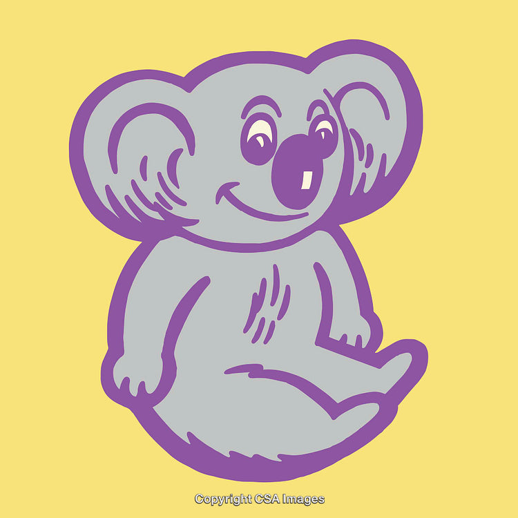 Colorful Koala Illustration Featuring Playful Style and Bright Yellow Background