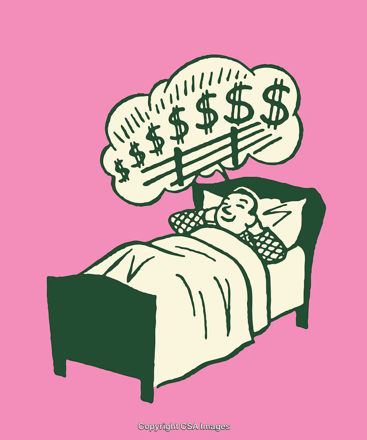 Person Dreaming of Wealth Symbolized by Dollar Signs in Vibrant Line Art