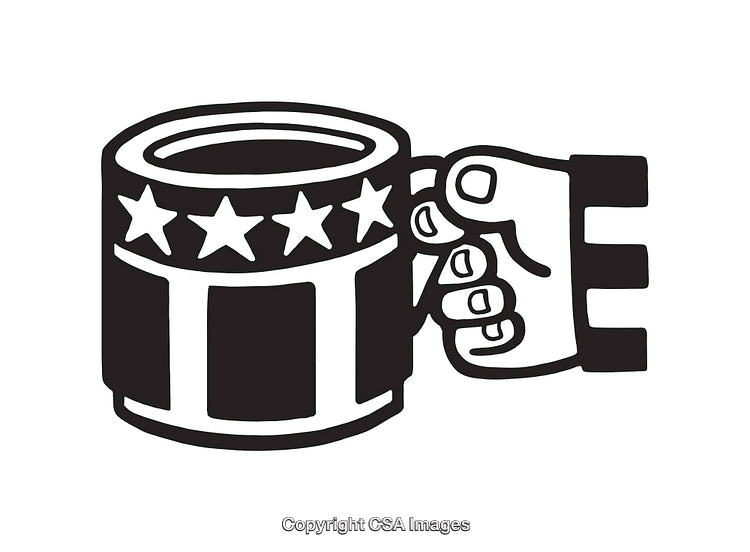 Black and White Illustration of a Patriotic Coffee Mug