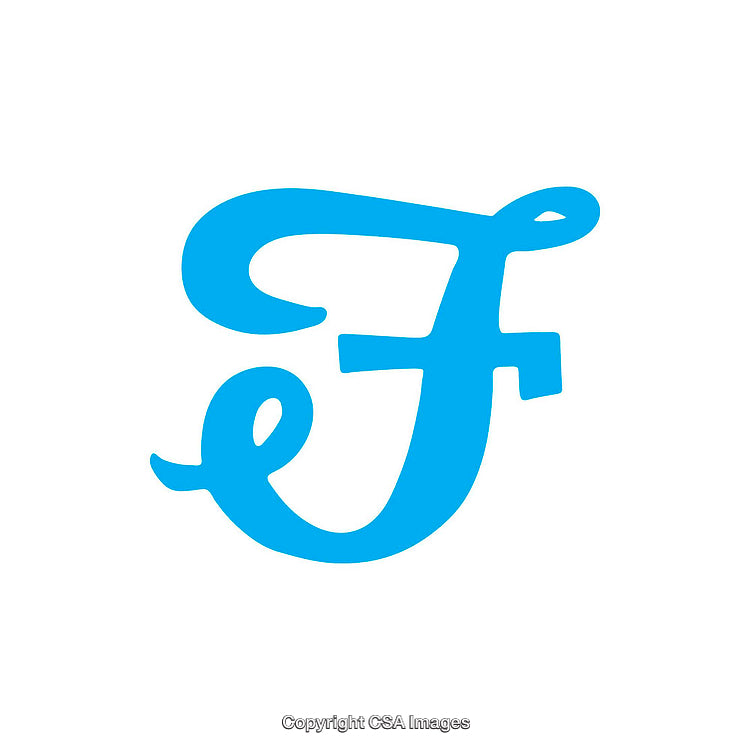 Modern Blue Letter F in Decorative Calligraphy Style