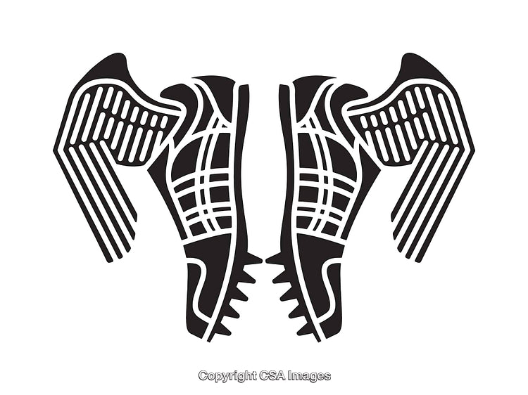 Black And White Line Art Icon of Winged Athletic Shoes