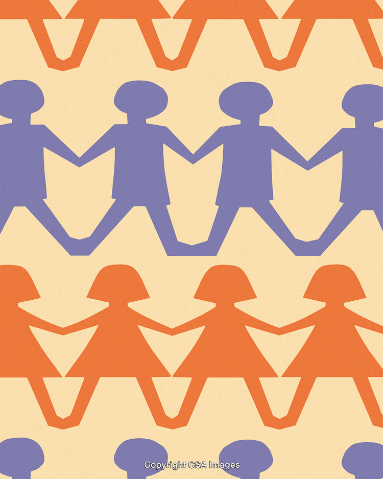 Seamless Pattern of Hand-Holding Figures in Contrasting Colors