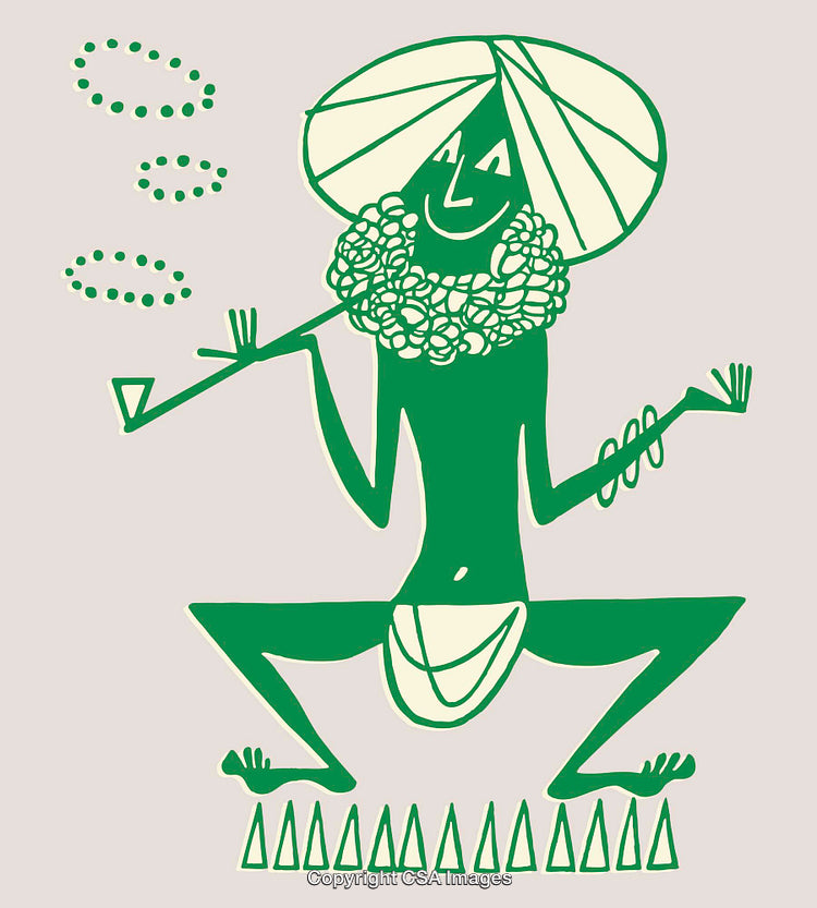 Creative Green Line Art of a Smoking Man with Beard and Turban