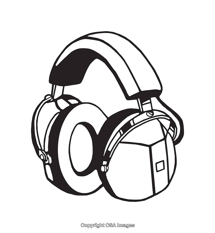 Black And White Drawing Of Protective Headphones for Noise Reduction