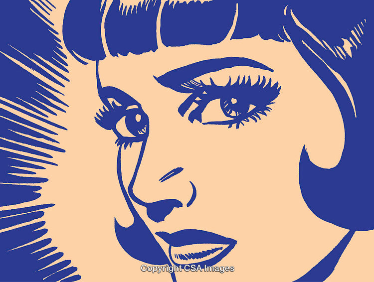 Retro Stylized Pop Art Graphic of a Woman's Face in Bold Colors