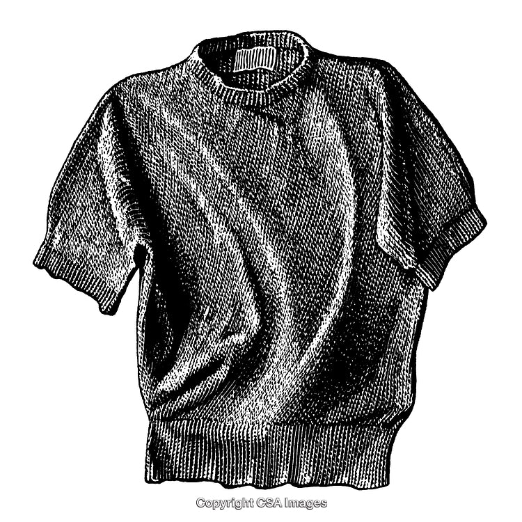 Black and White Illustration of a Short-Sleeve Knitted Sweater
